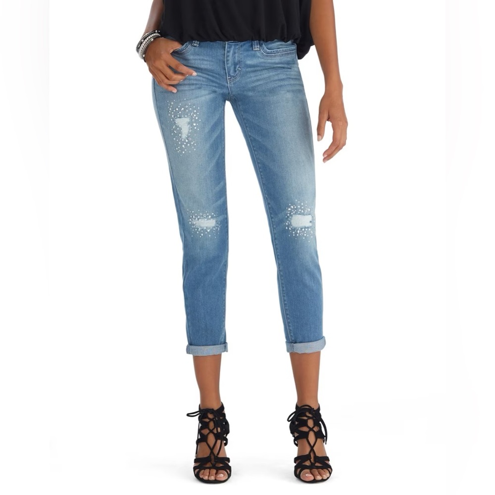 👖 Euc women’s White House black market girlfriend skinny jeans 00 distressed